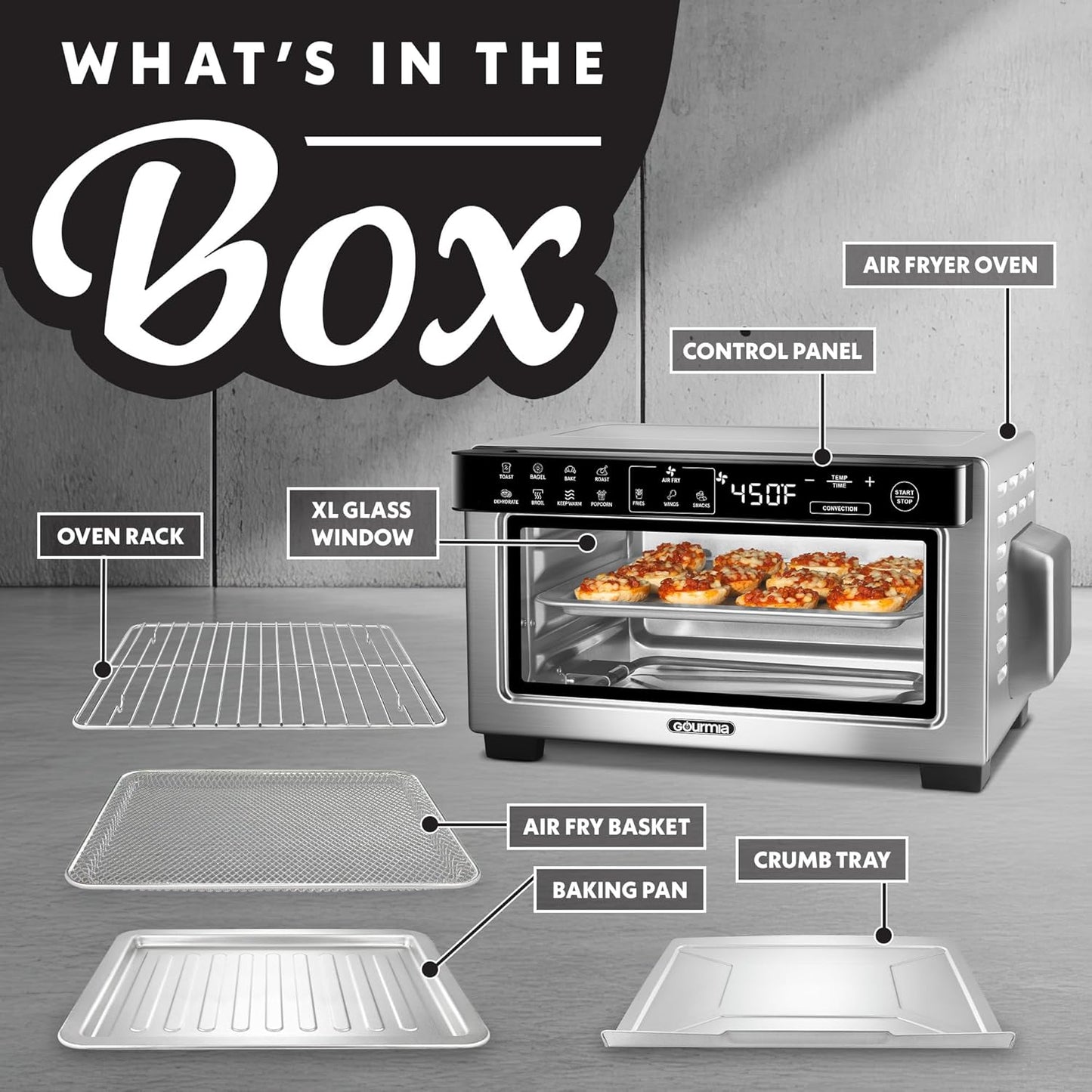 Digital Air Fryer Toaster Oven – 4-Slice Convection with 12 Presets (Stainless Steel)
