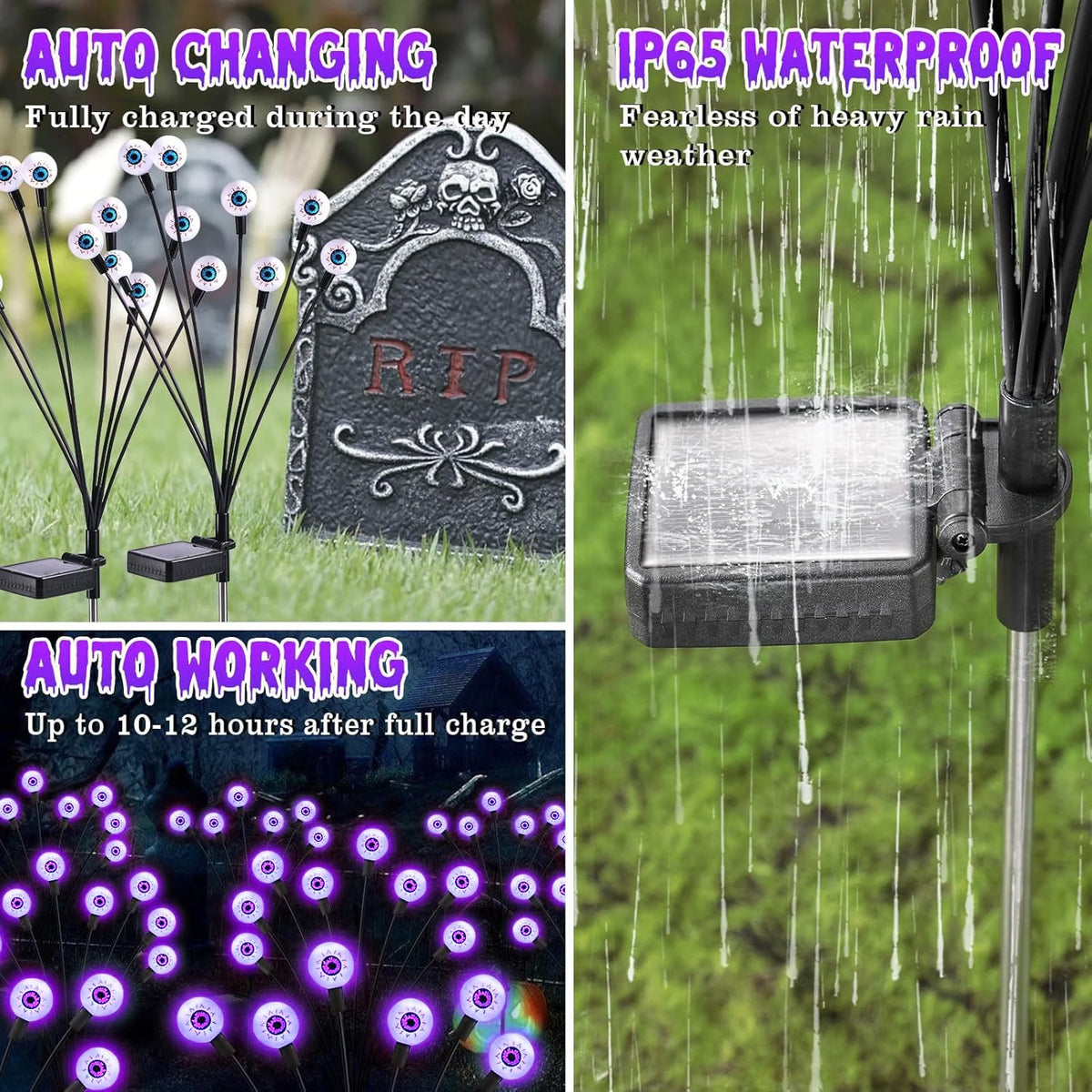10-Pack Solar Halloween Scary Eyeball Lights – 80 LED Waterproof Outdoor Spooky Yard Decorations