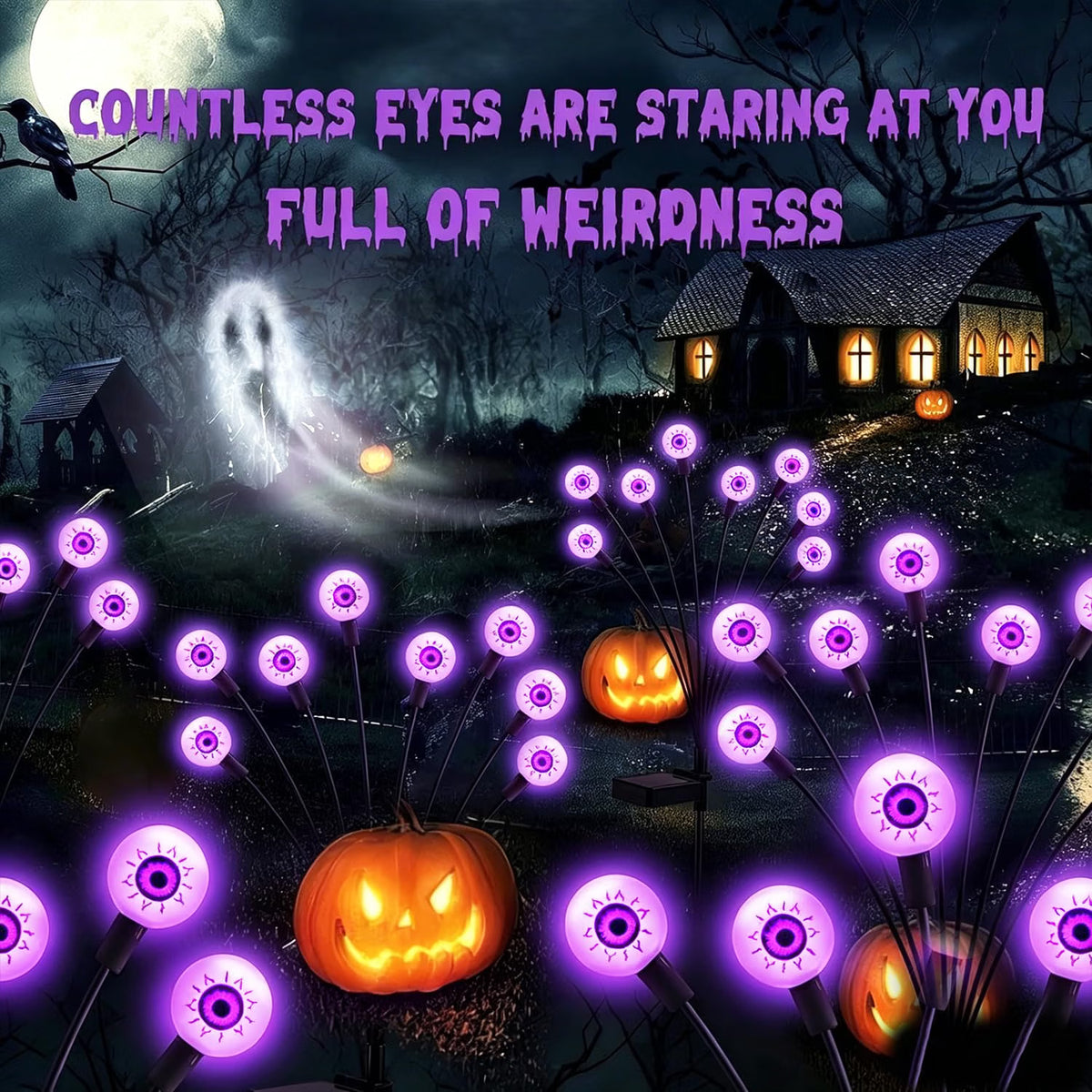 10-Pack Solar Halloween Scary Eyeball Lights – 80 LED Waterproof Outdoor Spooky Yard Decorations