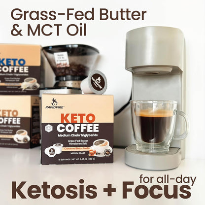 16-Count Rapidfire Keto Coffee Pods - Caramel Macchiato, Supports Energy & Metabolism, Weight Management