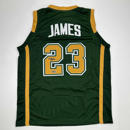 LeBron James St. Vincent–St. Mary High School Green Basketball Jersey – Facsimile Autographed Reprint, Men's XL