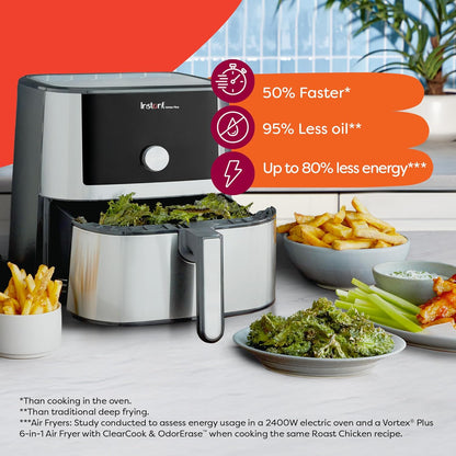 Air Fryer, 6-in-1 Functions Crisps, Custom Program Options, Stainless Steel