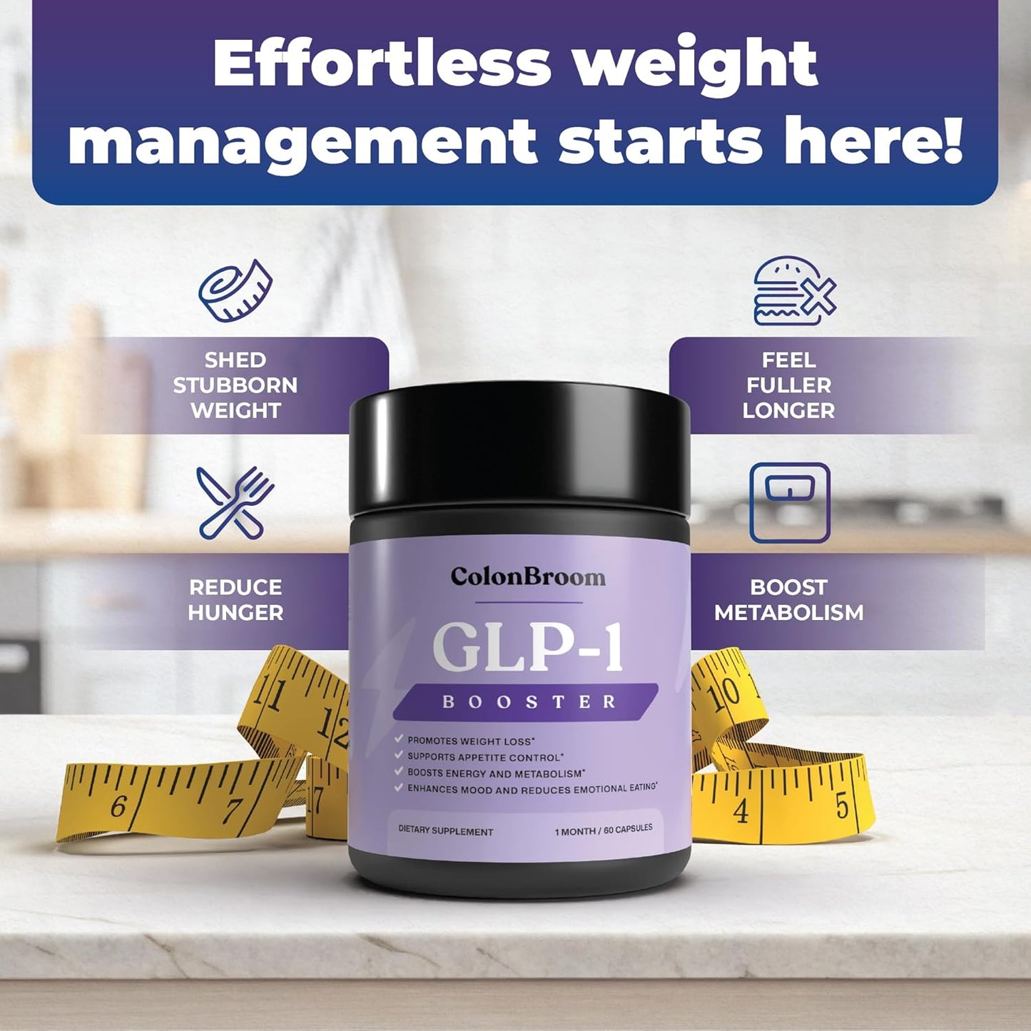 GLP-1 Support Weight Management Capsules – Vegan, Gluten-Free Metabolic & Appetite Support (60 Count)