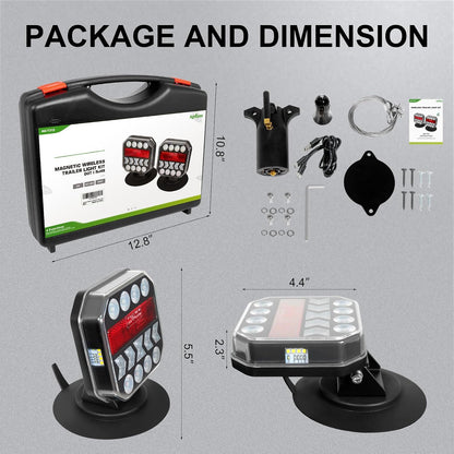 Wireless Magnetic Trailer Light Kit – Rechargeable USB-C Tow Lights with Reverse Lights & Built-In Reflectors for Trucks, RVs, Boats & Trailers