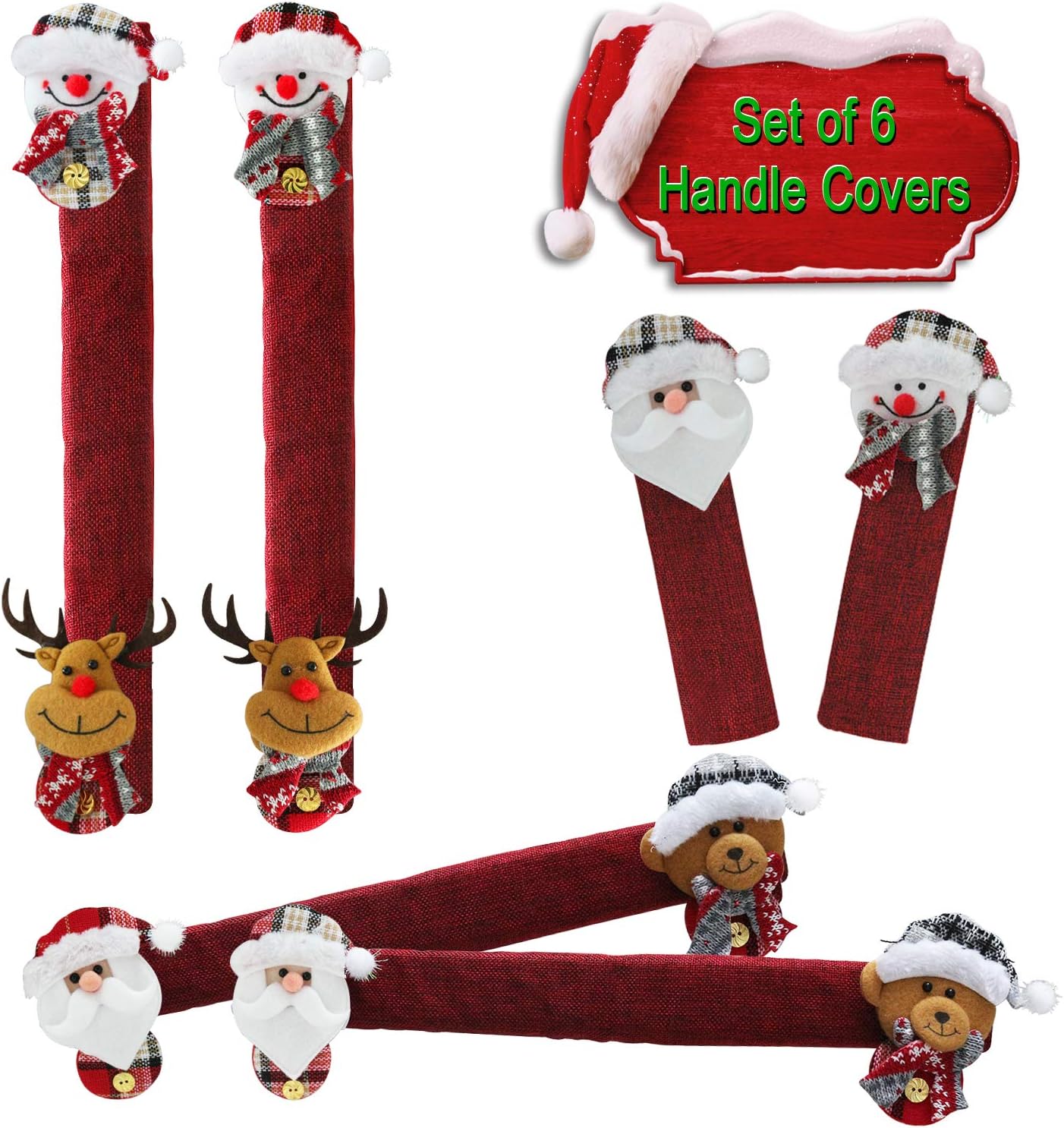 6-Pack Christmas Refrigerator Handle Covers - Santa & Snowman