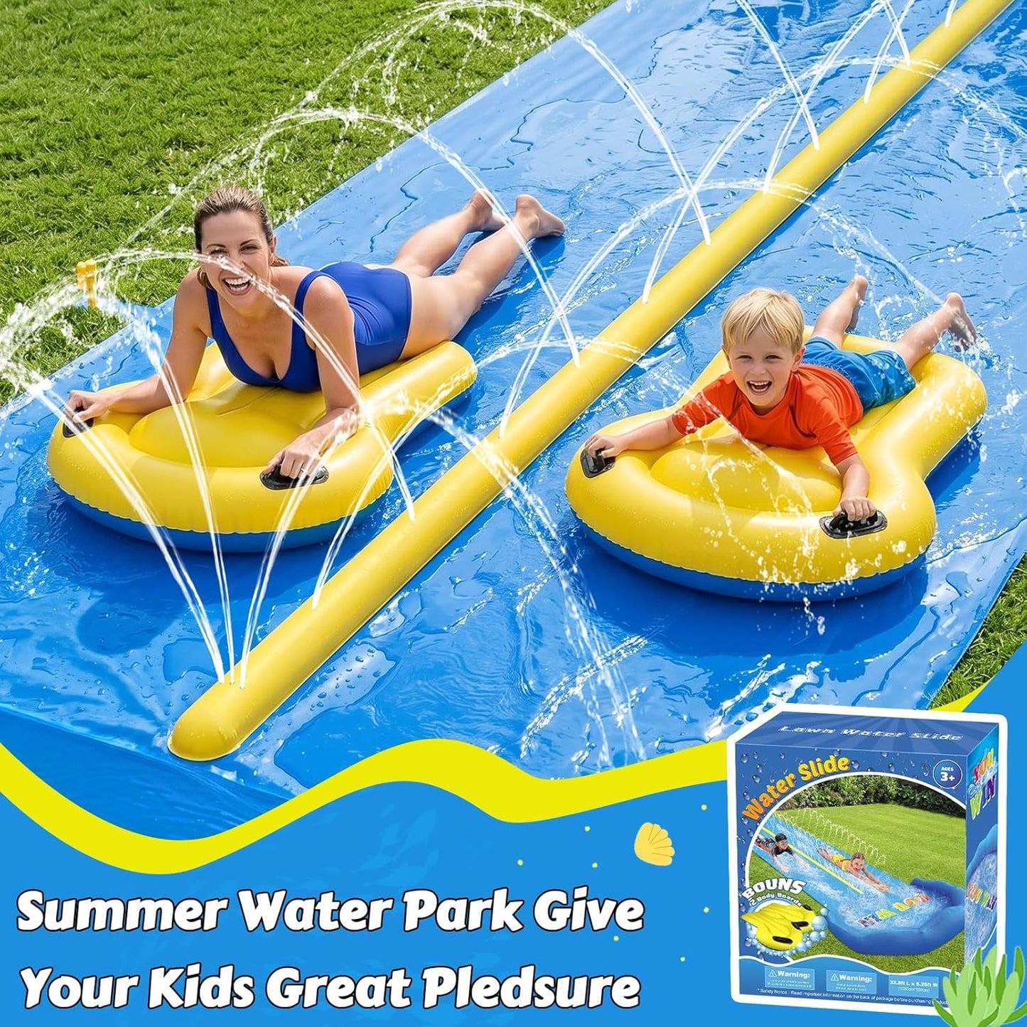 32.8ft Inflatable Water Slide – Dual Racing Lanes Splash Slip for Kids & Adults – Backyard Outdoor Water Toy
