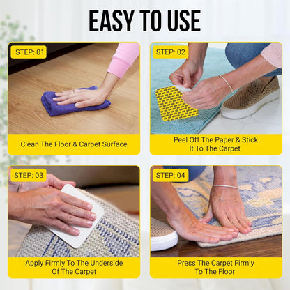 Non-Slip Rug Tape – Double-Sided Gripper Pads (12 pcs, 4" x 4")