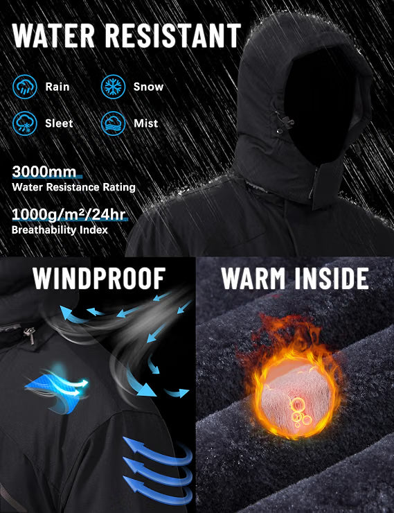 Men’s Waterproof Winter Ski Jacket – Insulated Thermal Snowboard Coat for Cold Weather & Snow Sports, Black, Medium