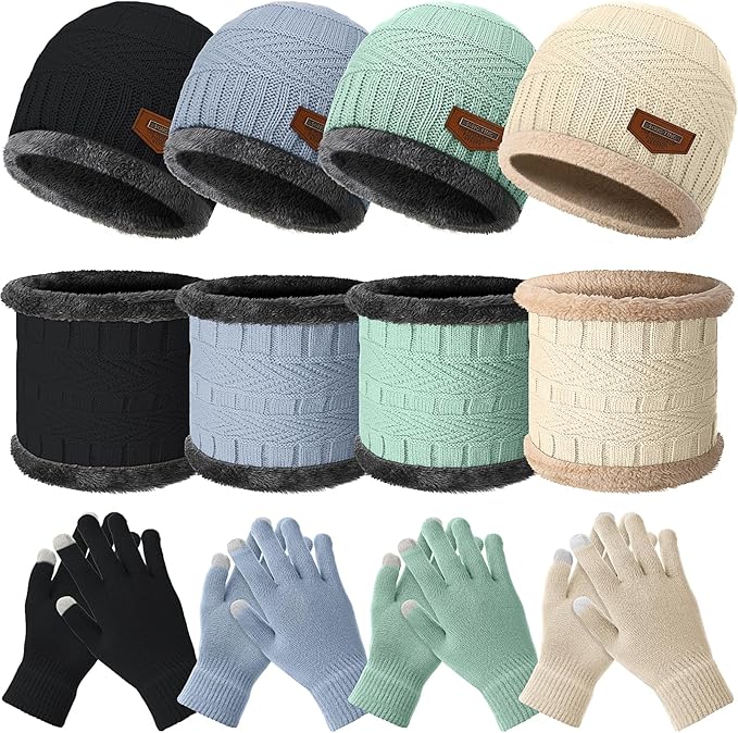 JaGely Winter Beanie, Scarf & Touchscreen Gloves Set – Fleece-Lined Knit for Men & Women