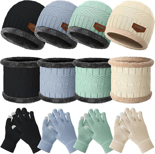 JaGely Winter Beanie, Scarf & Touchscreen Gloves Set – Fleece-Lined Knit for Men & Women