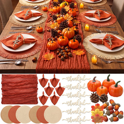 6-Piece Fall Thanksgiving Placemats – Autumn Table Décor Set for 6 People