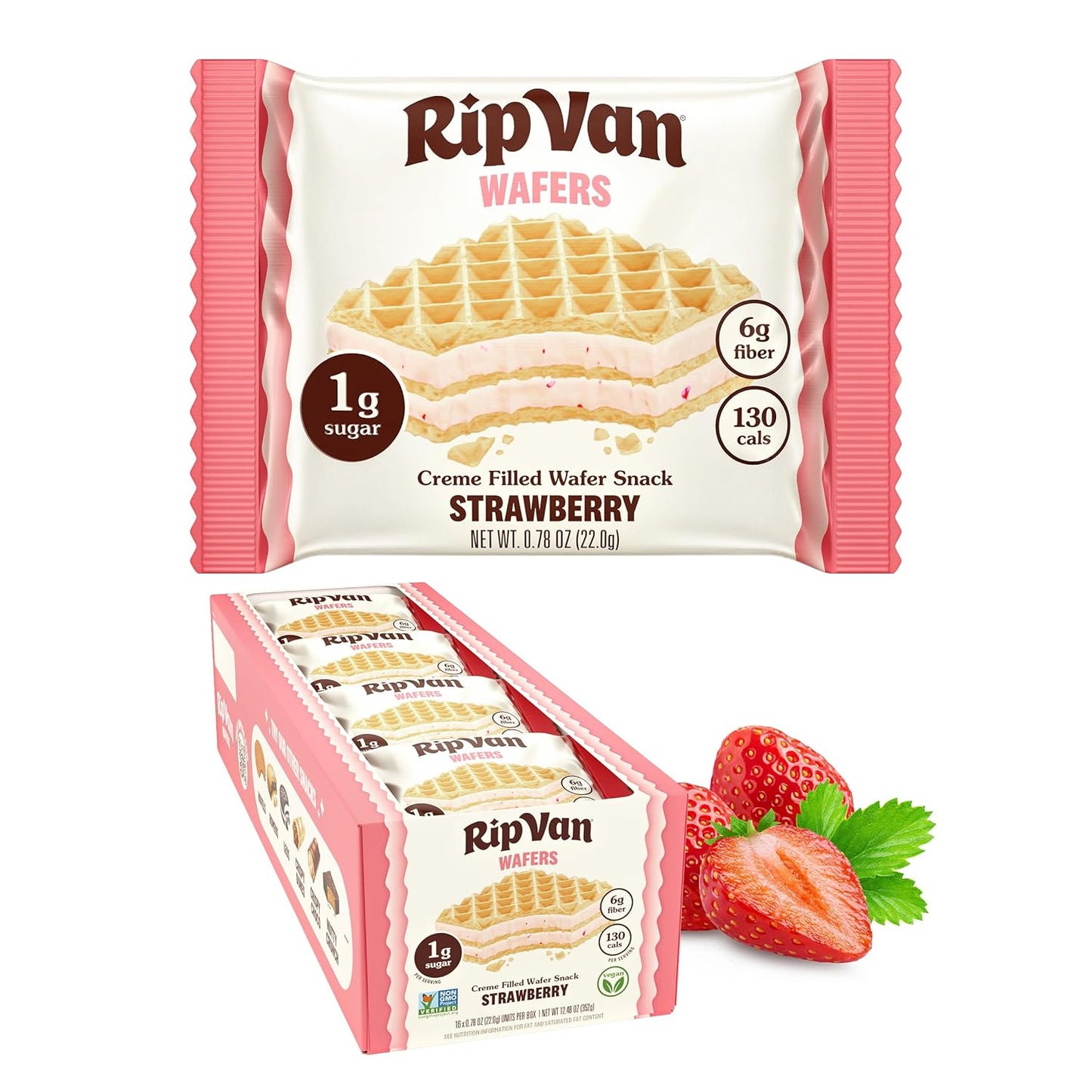 Strawberry Keto Wafer Cookies – Vegan, Non-GMO, Low Sugar (1g), Low-Calorie Snack, 16 Count