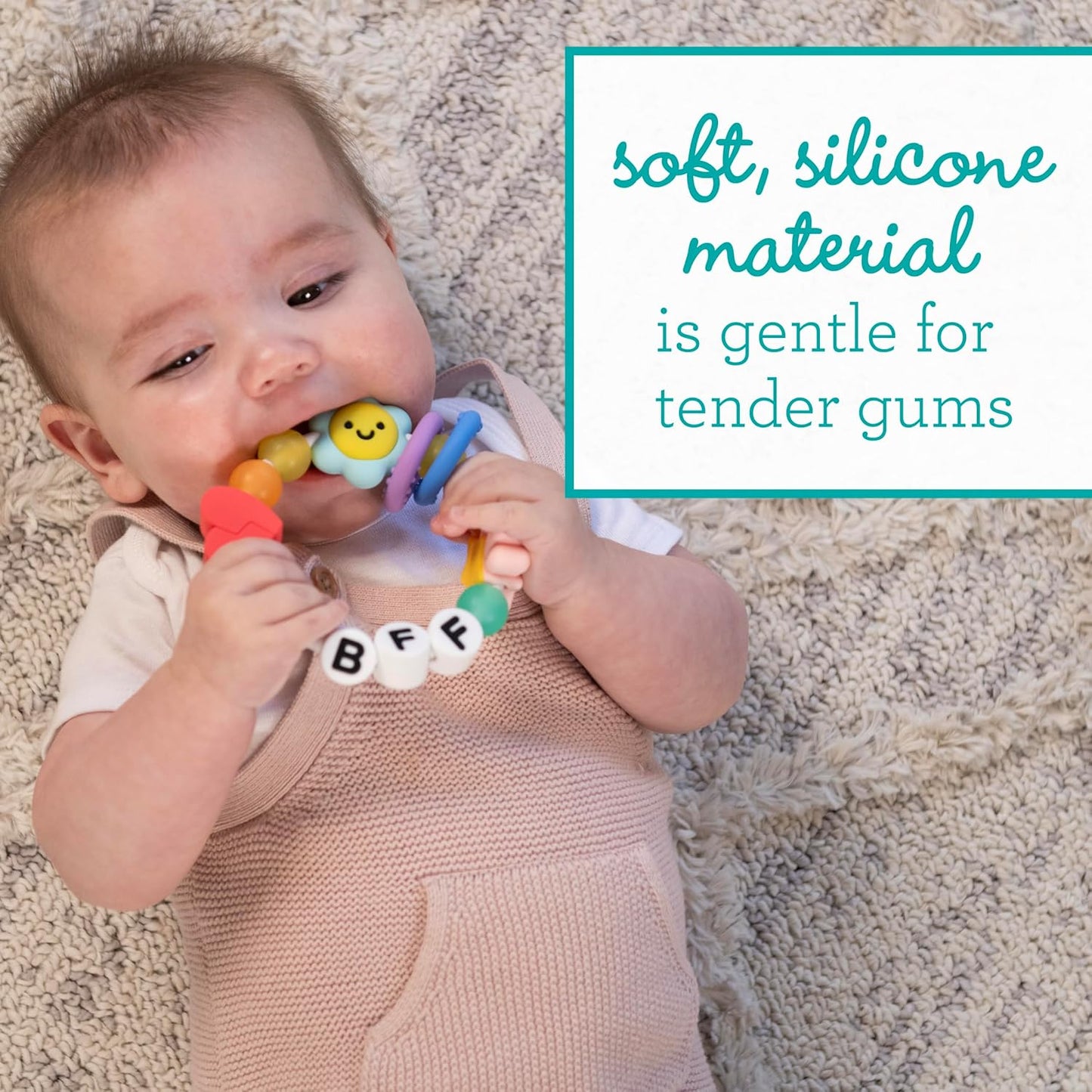 BFF Friendship Baby Teether – Soft Silicone Easy-Grip Teething Toy with Textures