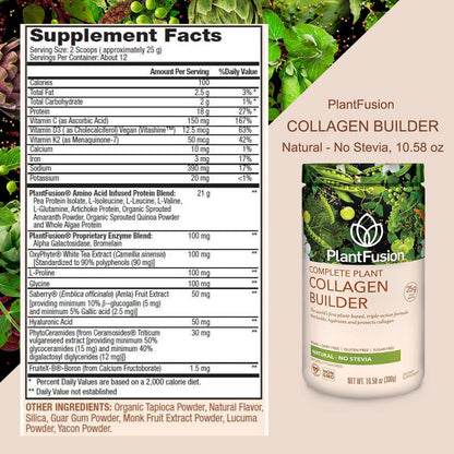 PlantFusion Vegan Collagen Powder - Unflavored, Plant-Based Protein for Hair, Skin & Joints