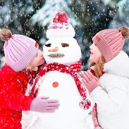 2-Set Toddler Winter Hat, Scarf & Gloves – Warm Knit Set for Girls & Boys (Ages 1–10, Purple/Pink)