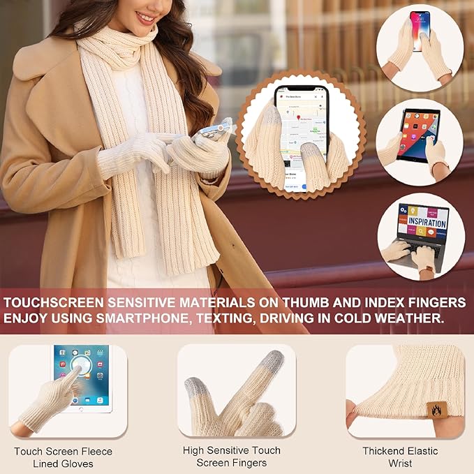 Women’s Winter Accessories Set – Beanie, Scarf, Gloves, Ear Muffs & Fuzzy Socks (5-Piece Set)