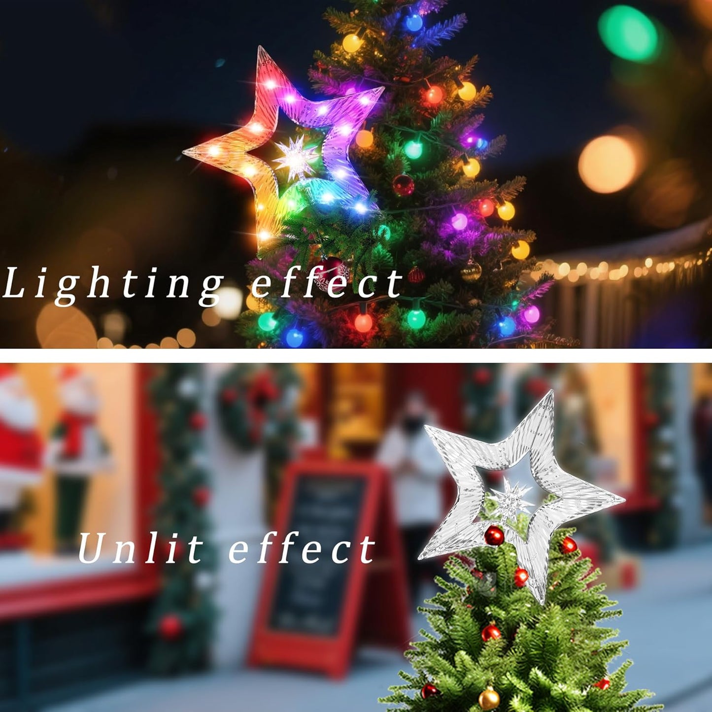 10" Lighted Christmas Tree Star Topper - Shatterproof Plastic with RGB Glow & USB Plug for Holiday Decorations