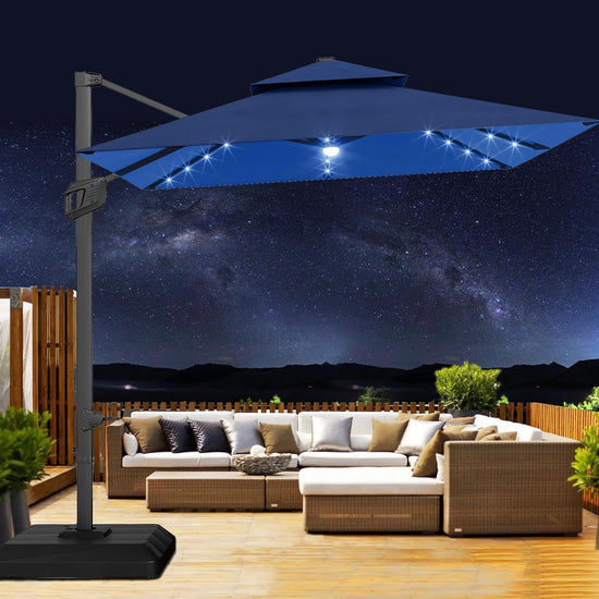 10' Heavy Duty Cantilever Patio Umbrella with Solar LED Lights