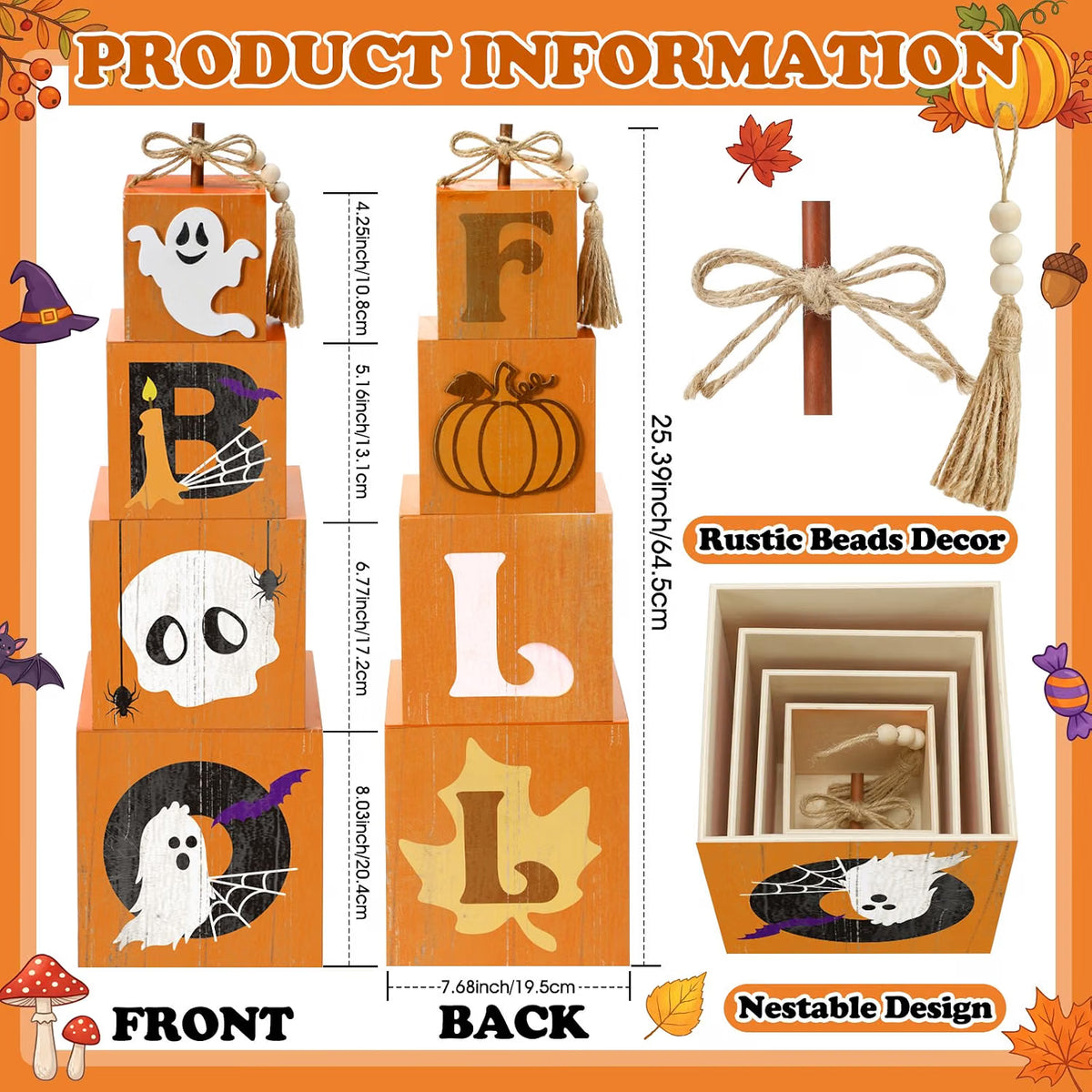 Stacked Pumpkin Ghost Boo Box – Fall Porch Decoration for Halloween & Autumn Outdoor Décor