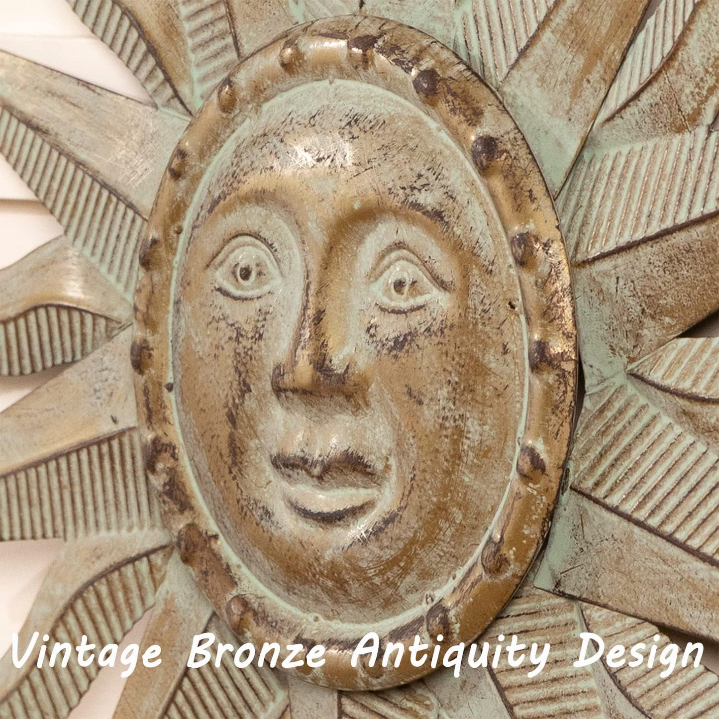 21.65" 3D Metal Sun Wall Art – Green-Gold Outdoor & Indoor Hanging Sculpture for Garden, Patio, Farmhouse, Living Room or Bedroom