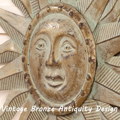 21.65" 3D Metal Sun Wall Art – Green-Gold Outdoor & Indoor Hanging Sculpture for Garden, Patio, Farmhouse, Living Room or Bedroom