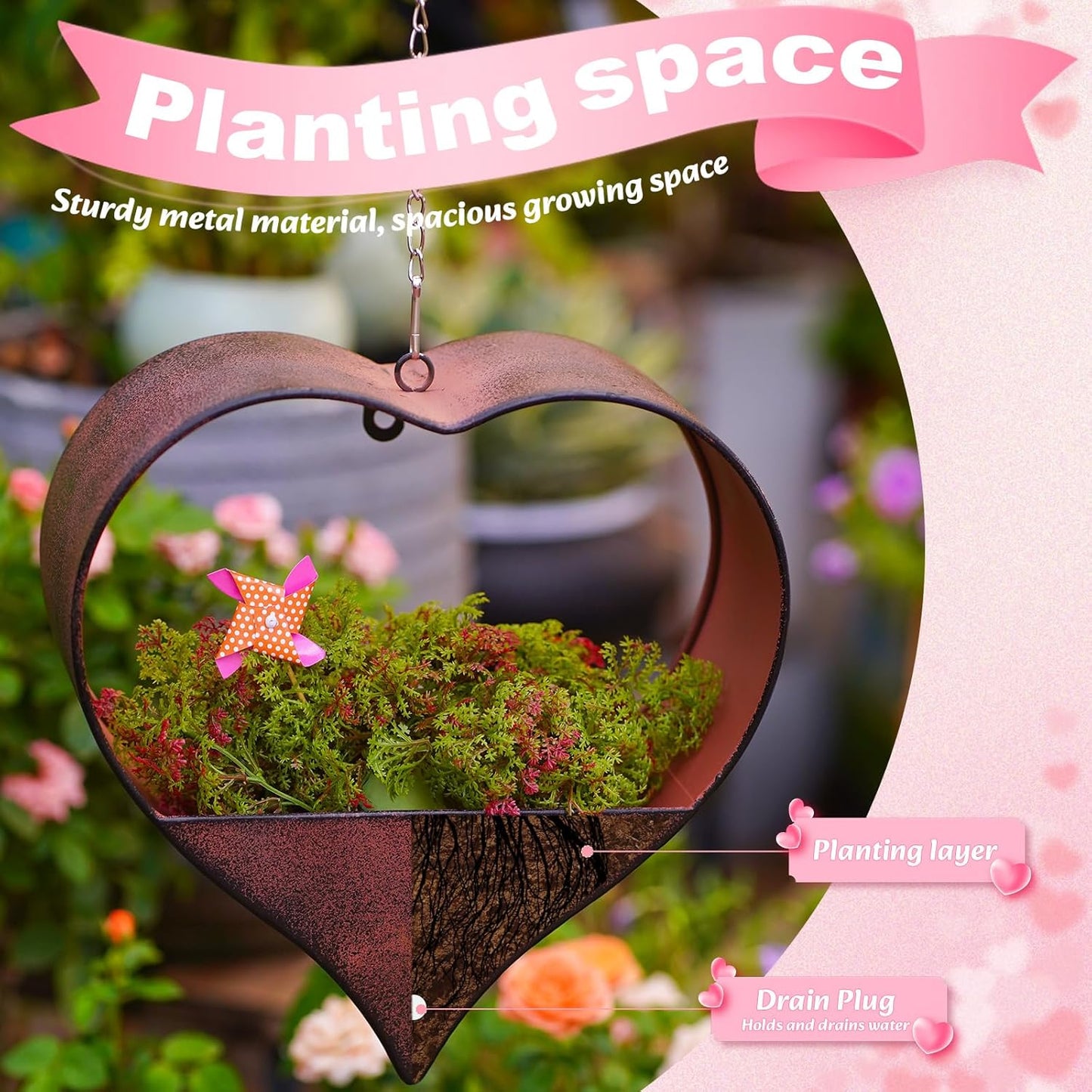 Rustic Heart-Shaped Metal Plant Hanger – Indoor Outdoor Wall Planter – Valentine’s or Birthday Gift for Her