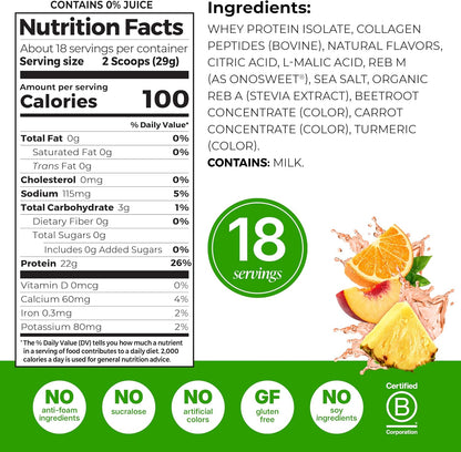 Orgain Clear Whey Isolate Protein Powder – Tropical Punch, 22g Protein, 0g Sugar – 18.4 oz, 18 Servings