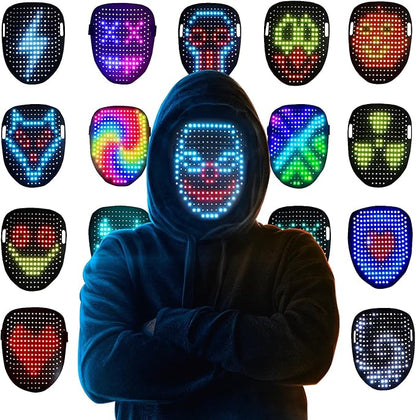LED Gesture-Sensing Mask – Light-Up Face Transforming Mask for Halloween, Christmas, Birthdays, and Cosplay Parties