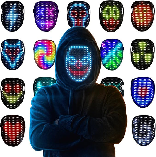 LED Gesture-Sensing Mask – Light-Up Face Transforming Mask for Halloween, Christmas, Birthdays, and Cosplay Parties