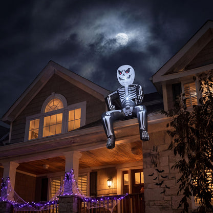8.5 FT Halloween Inflatable Rooftop Skeleton – LED Light-Up Blow-Up Decoration for Outdoor Yard, Garden, Porch & Patio