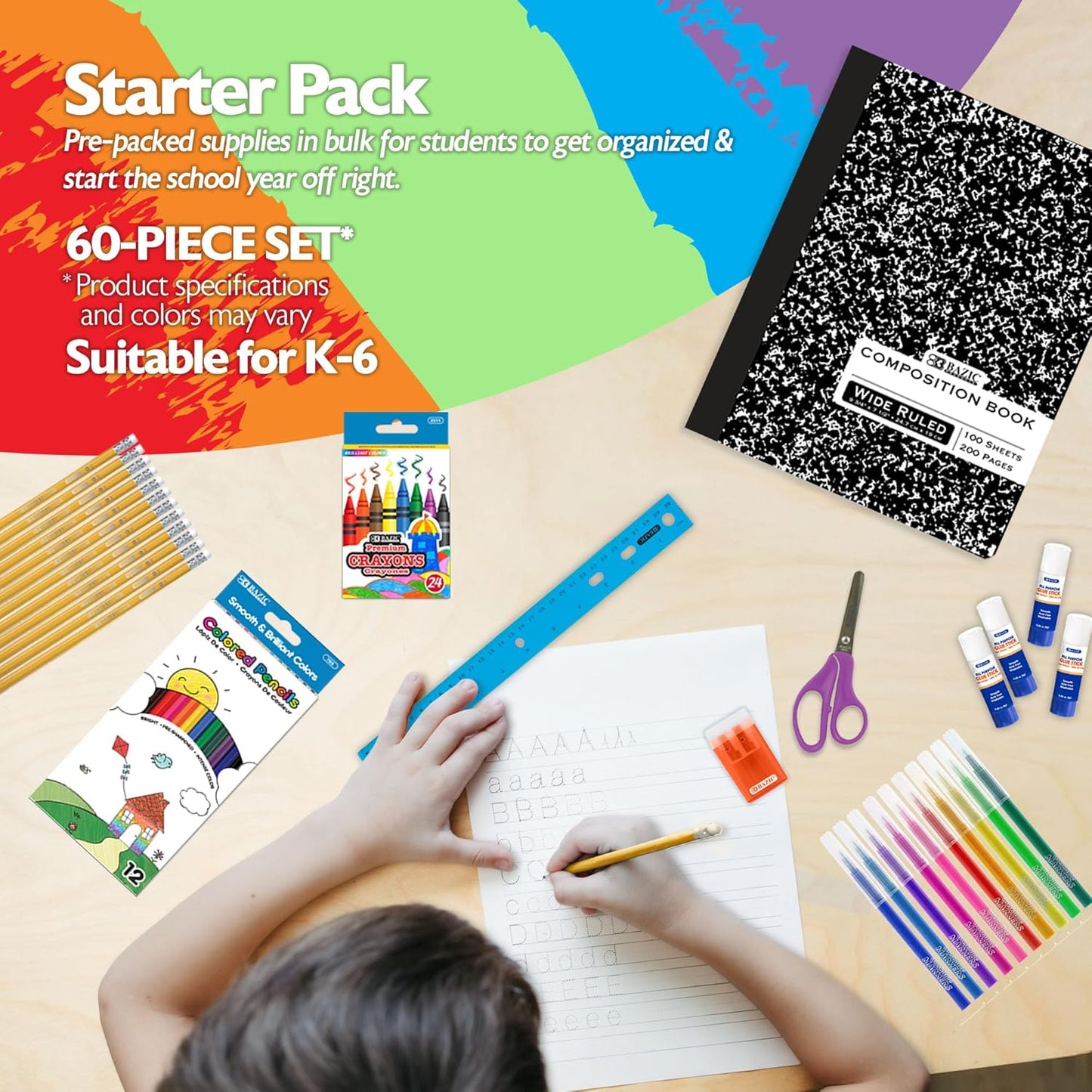 School Supply Box for Elementary Student K-6 School Kit Pack