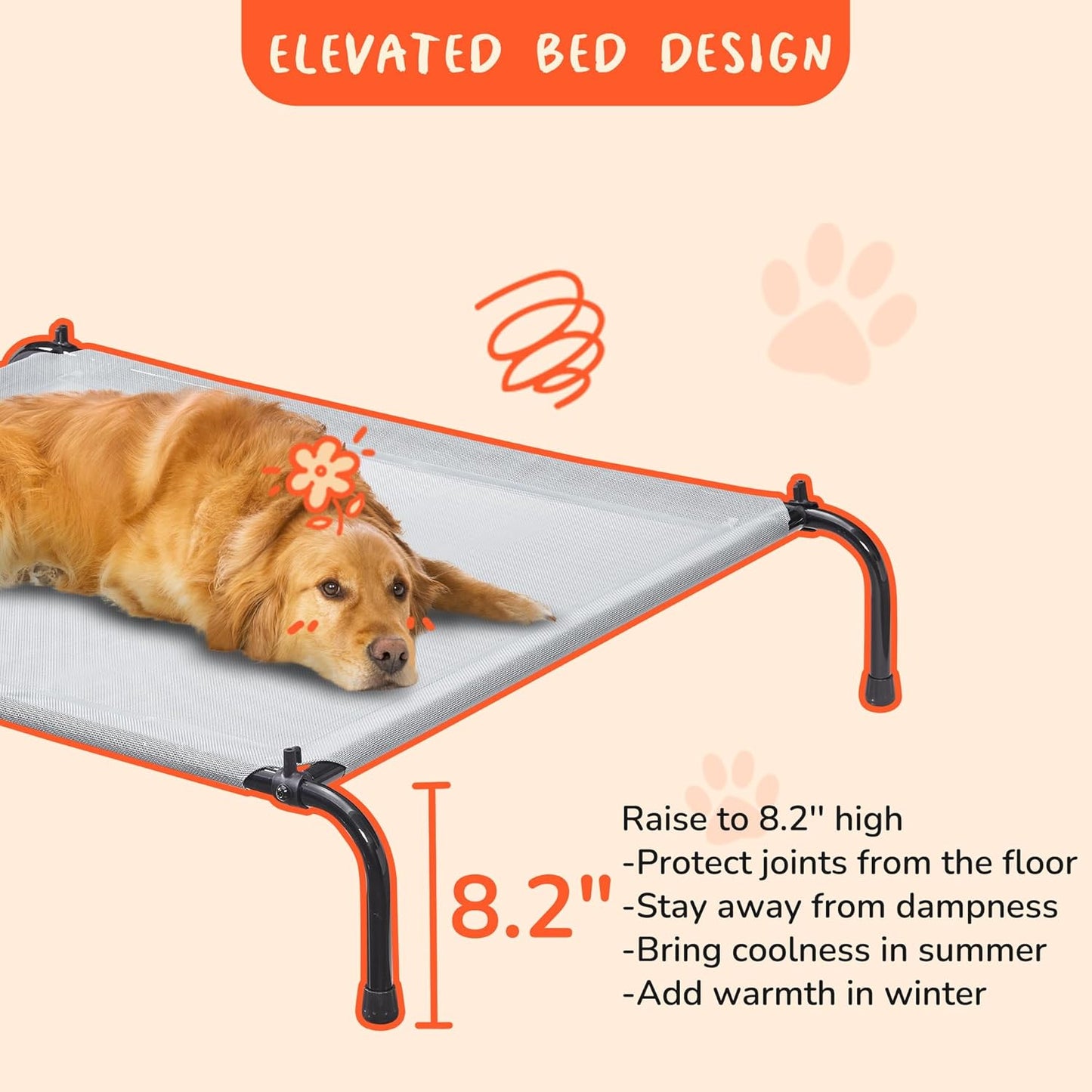 Dog Bed with Canopy - Elevated, Textilene Mesh, and Metal Frame for Indoor and Outdoor Relaxation