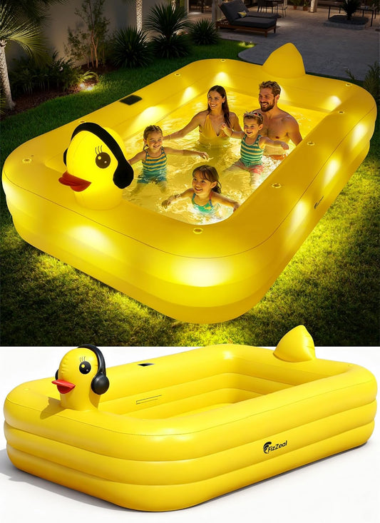 Solar Duck Inflatable Swimming Pool – Large Family Blow Up Kiddie Pool for Kids & Adults – 100" x 63" x 22"