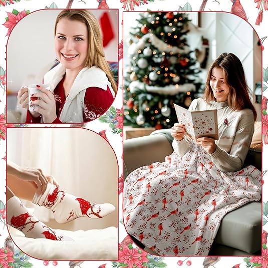 8-Piece Cardinal Gift Set for Women – Blanket, Jewelry, Mug, Bags & Socks