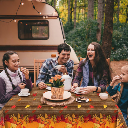 100 FT x 54" Fall Plastic Tablecloth Roll with Cutter – Pumpkin & Maple Leaf Thanksgiving Table Cover for Autumn Harvest Parties
