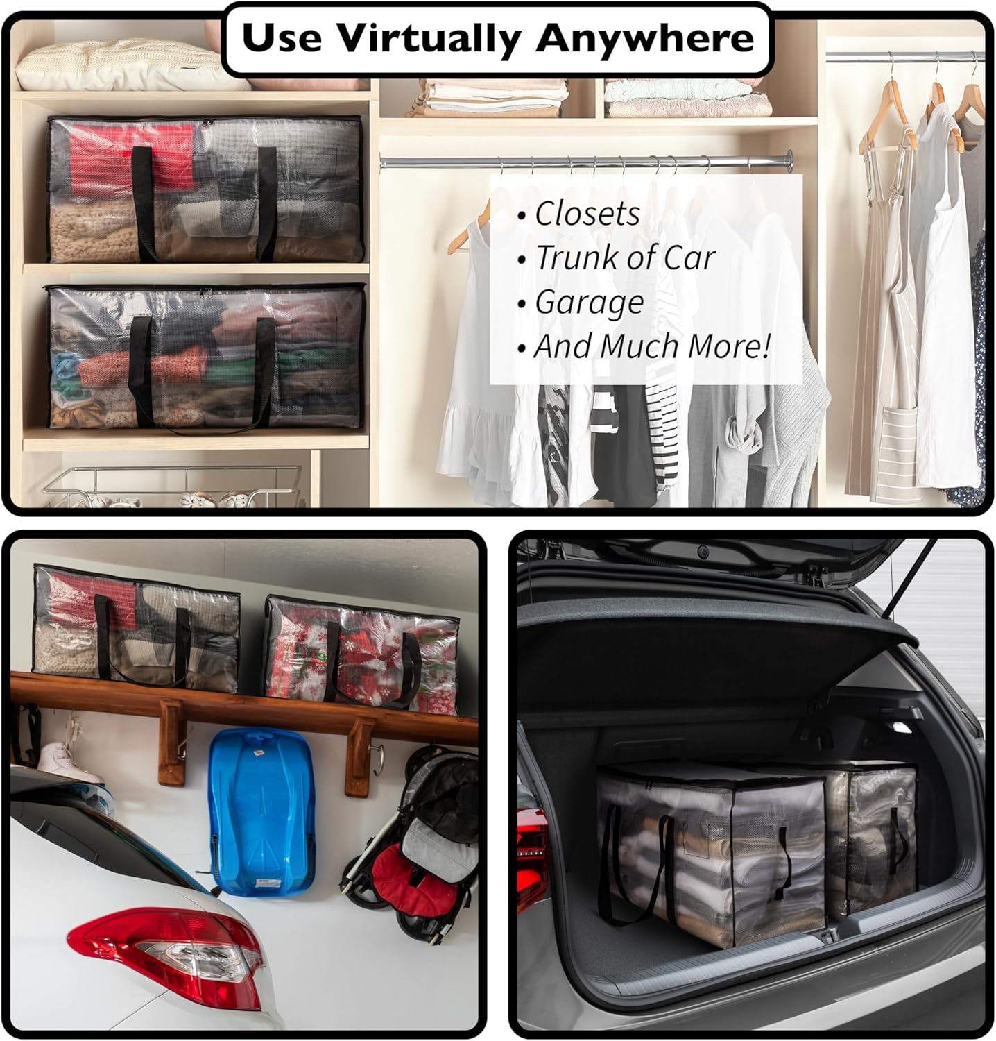 Clear Storage Bins with Lids & Heavy-Duty Moving Bags - 6 Pack Large Moving Boxes with Backpack Straps & Zippers for Dorm Packing