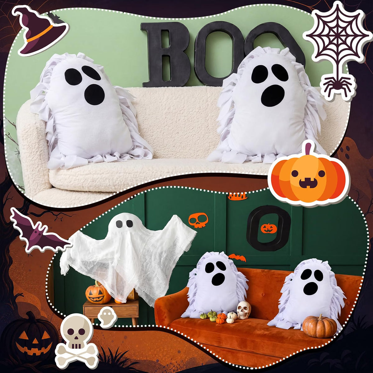6-Set Halloween Ghost Tied Pillow Craft Kit – No-Sew DIY Pillow Activity for Kids