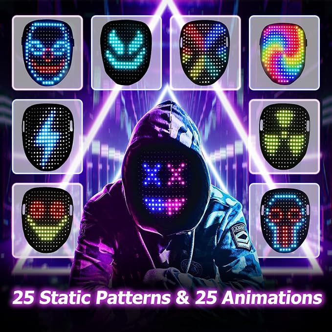 LED Gesture-Sensing Mask – Light-Up Face Transforming Mask for Halloween, Christmas, Birthdays, and Cosplay Parties