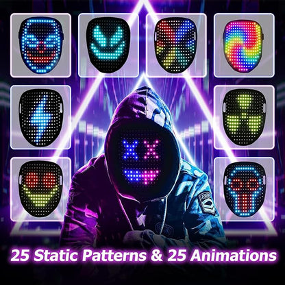 LED Gesture-Sensing Mask – Light-Up Face Transforming Mask for Halloween, Christmas, Birthdays, and Cosplay Parties