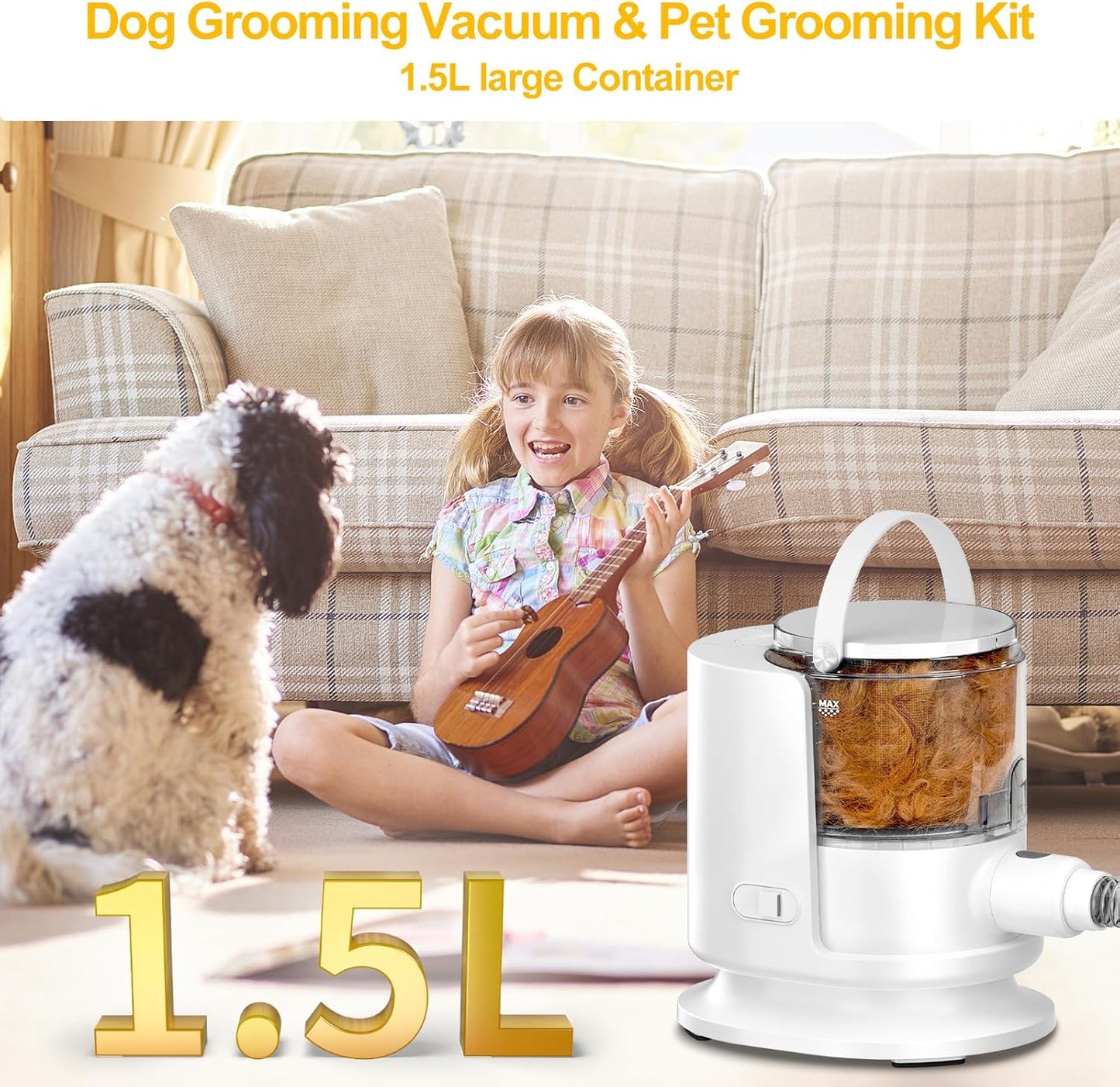 Pet Grooming Vacuum 12000P, 1.5L Dust Cup Dog Brush for Shedding Grooming