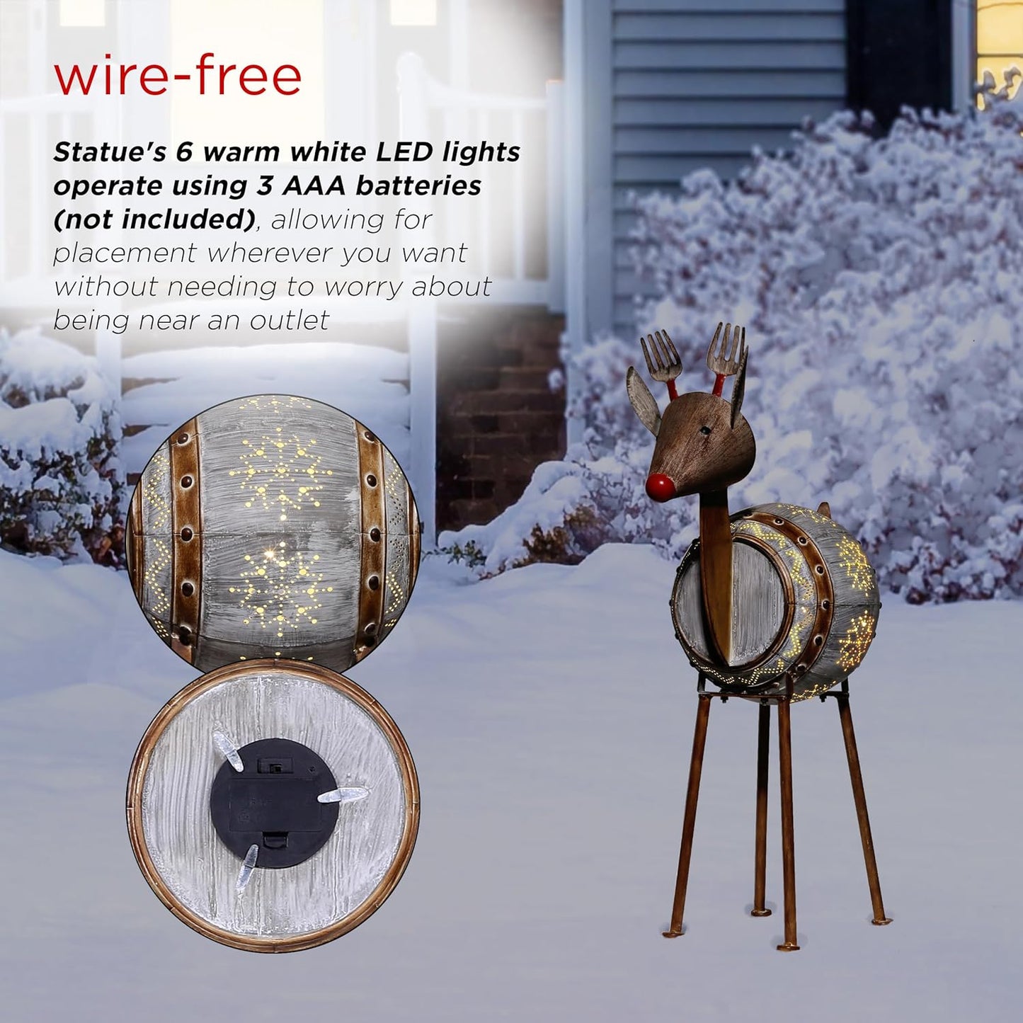 33" Tall Metal Barrel Reindeer with LED Lights