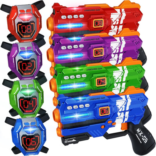 Set-of-4 Laser Tag Guns with Digital LED Score Display Vests Gifts for Teens and Adults