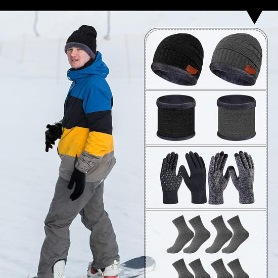 10 Pieces Winter Hat Beanie Scarf Touch Screen Gloves and Sock Set (Black, Gray)
