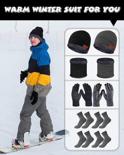 10 Pieces Winter Hat Beanie Scarf Touch Screen Gloves and Sock Set (Black, Gray)