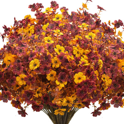 16-Bundle Artificial Fall Mums with Eucalyptus – UV-Resistant Orange Faux Flowers for Outdoor Porch, Planters & Thanksgiving Décor