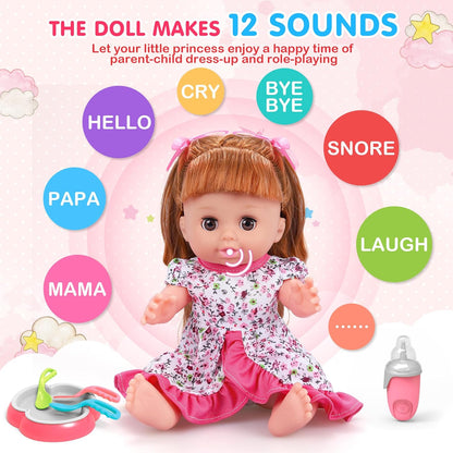 25 Pieces Baby Doll and Doctor Toys Set, 14" Doll Gift for Age 3 4 5 6+ Years Old Girls
