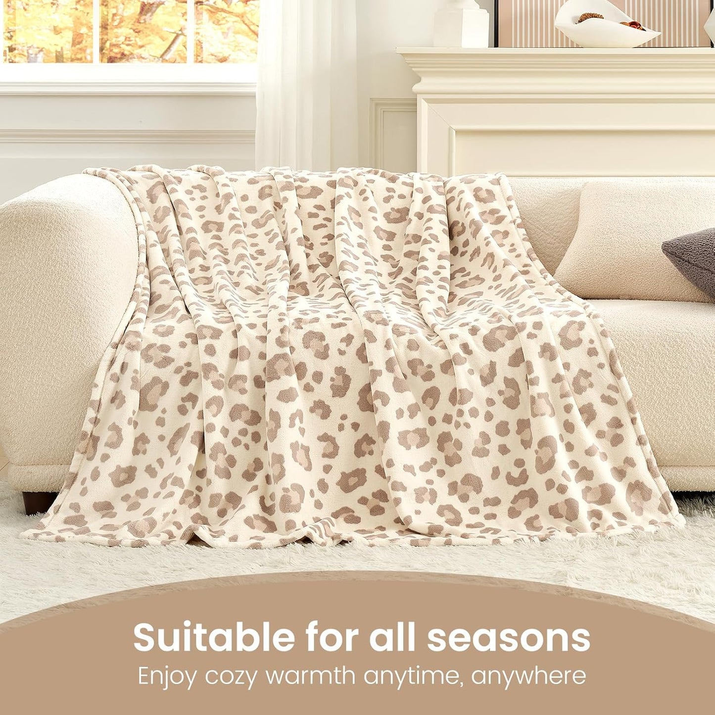 Leopard Print Fuzzy Throw Blanket – Thick Soft Fleece for Couch & Bed (Khaki Brown, 50" x 60")