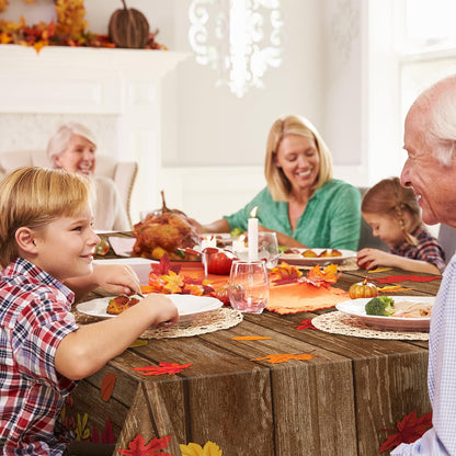 100 FT x 54" Fall Plastic Tablecloth Roll with Cutter – Pumpkin & Maple Leaf Thanksgiving Table Cover for Autumn Harvest Parties