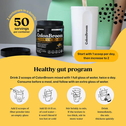 Colon Broom Psyllium Fiber Drink – Weight Management & Gut Health (Strawberry, 100 Servings)