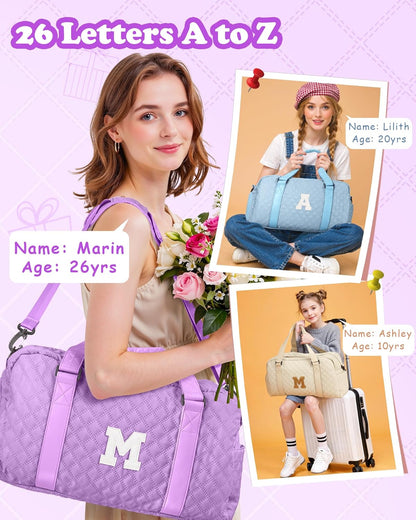 Initial Weekender Duffle Bag – Personalized Travel & Gym Bag (Purple, Letter A)